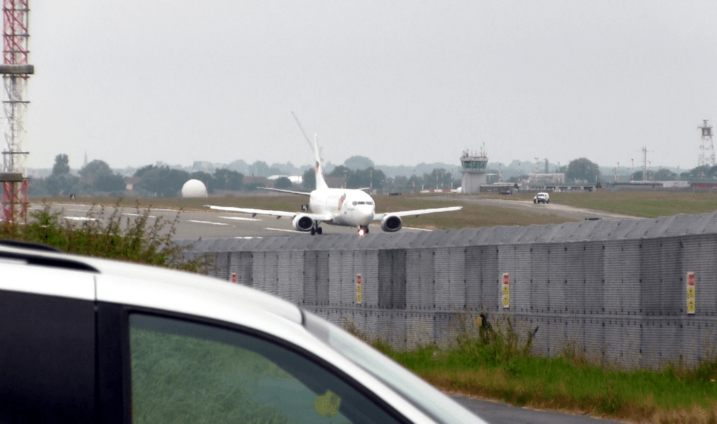 Village airport: A cargo plane taxis down Warton’s runway, bound for Saudi Arabia (Photo: Phil Miller / Declassified UK)