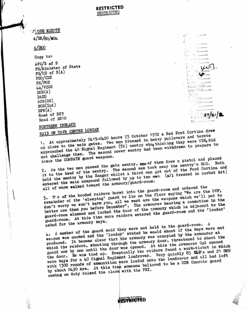 A Ministry of Defence declassified file