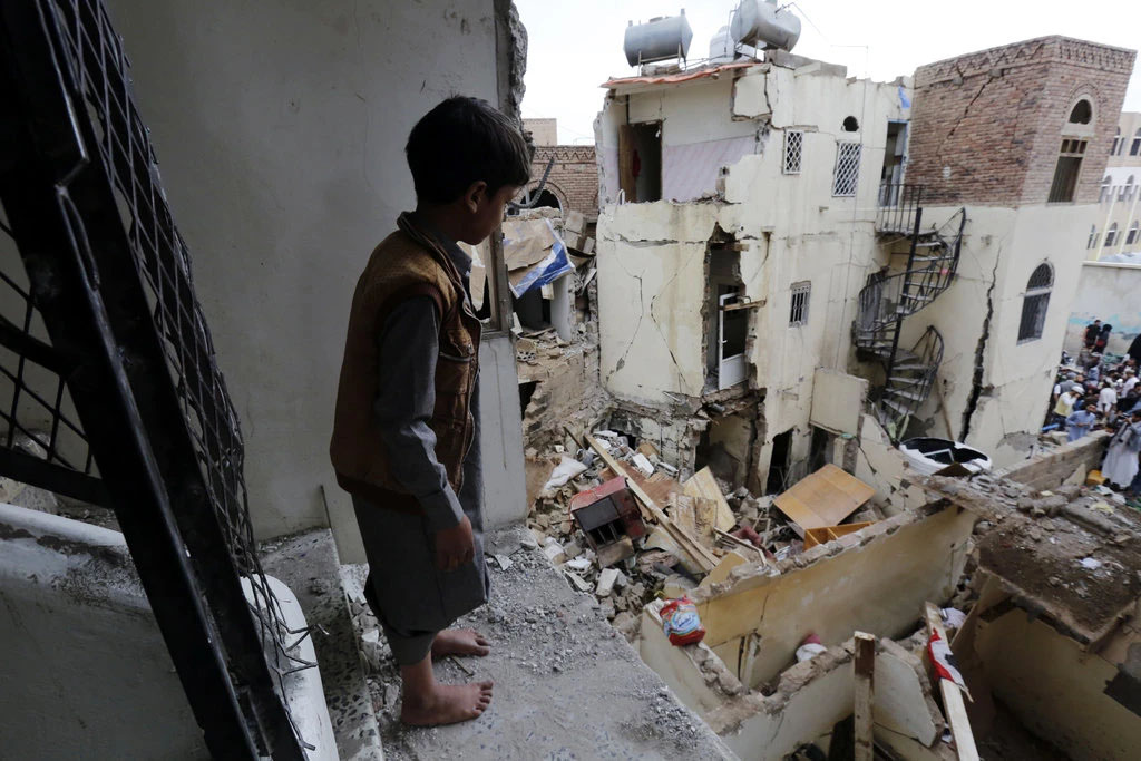 A neighborhood in Sana’a, Yemen, a day after it was hit by a Saudi-led airstrike, 18 May 2019. Photo: Creative Commons.